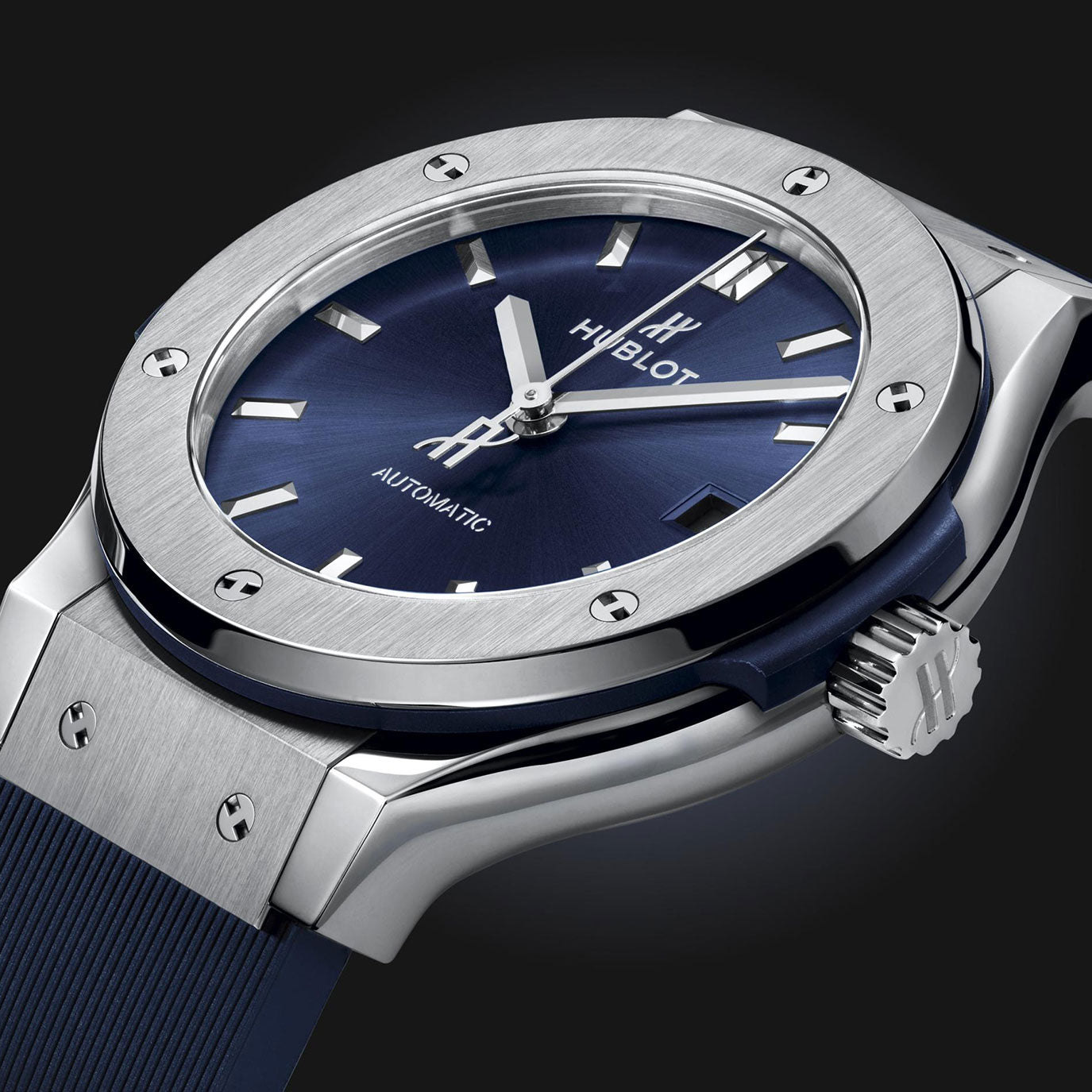 Hublot, 2024 Unworn, Classic Fusion Titanium Blue, 565.NX.7170.RX, box and papers