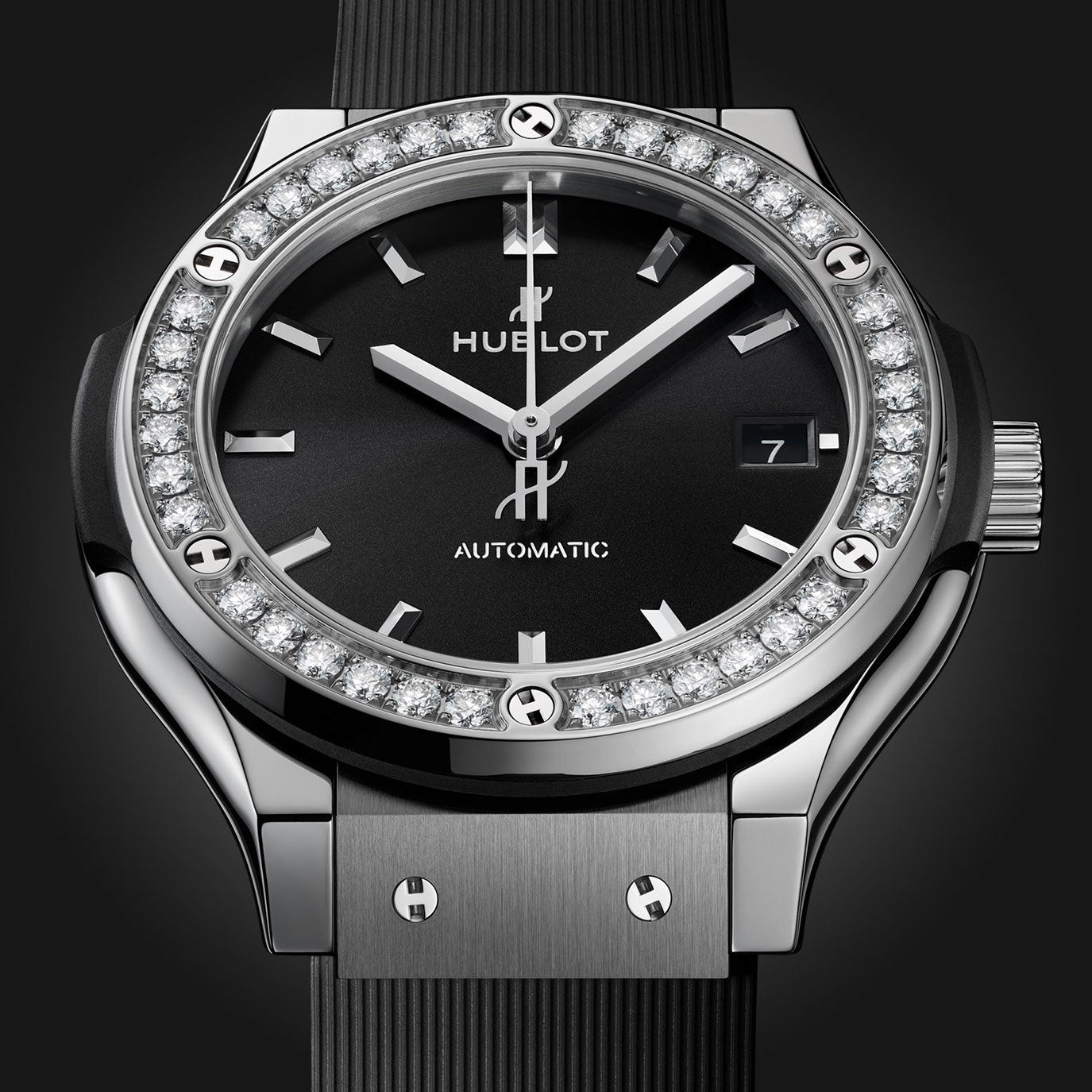 Hublot Classic Fusion Titanium Diamonds 38, 565.NX.1470.RX.1204, box and papers