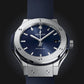 Hublot, 2024 Unworn, Classic Fusion Titanium Blue, 565.NX.7170.RX, box and papers