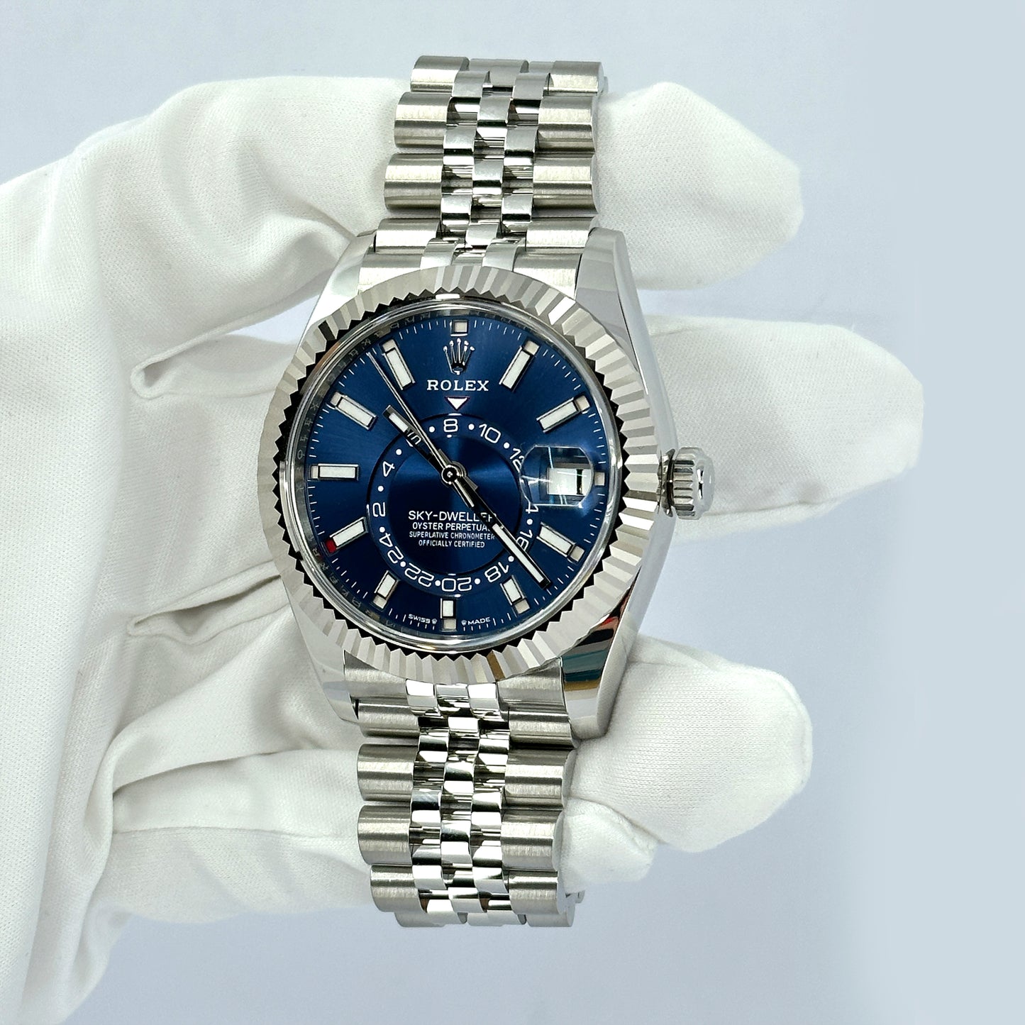 Rolex Sky-Dweller, 42mm, Oystersteel and 18k White Gold, Blue, Jubilee, Ref# 336934-0006