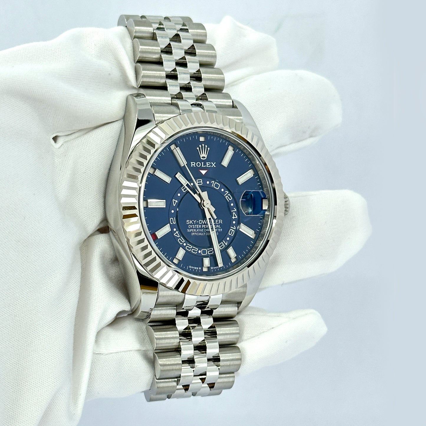 Rolex Sky-Dweller, 42mm, Oystersteel and 18k White Gold, Blue, Jubilee, Ref# 336934-0006