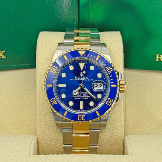 Pre-owned Rolex Submariner Date Bluesy, Ref# 126613LB, Two-Tone, Mint, Complete