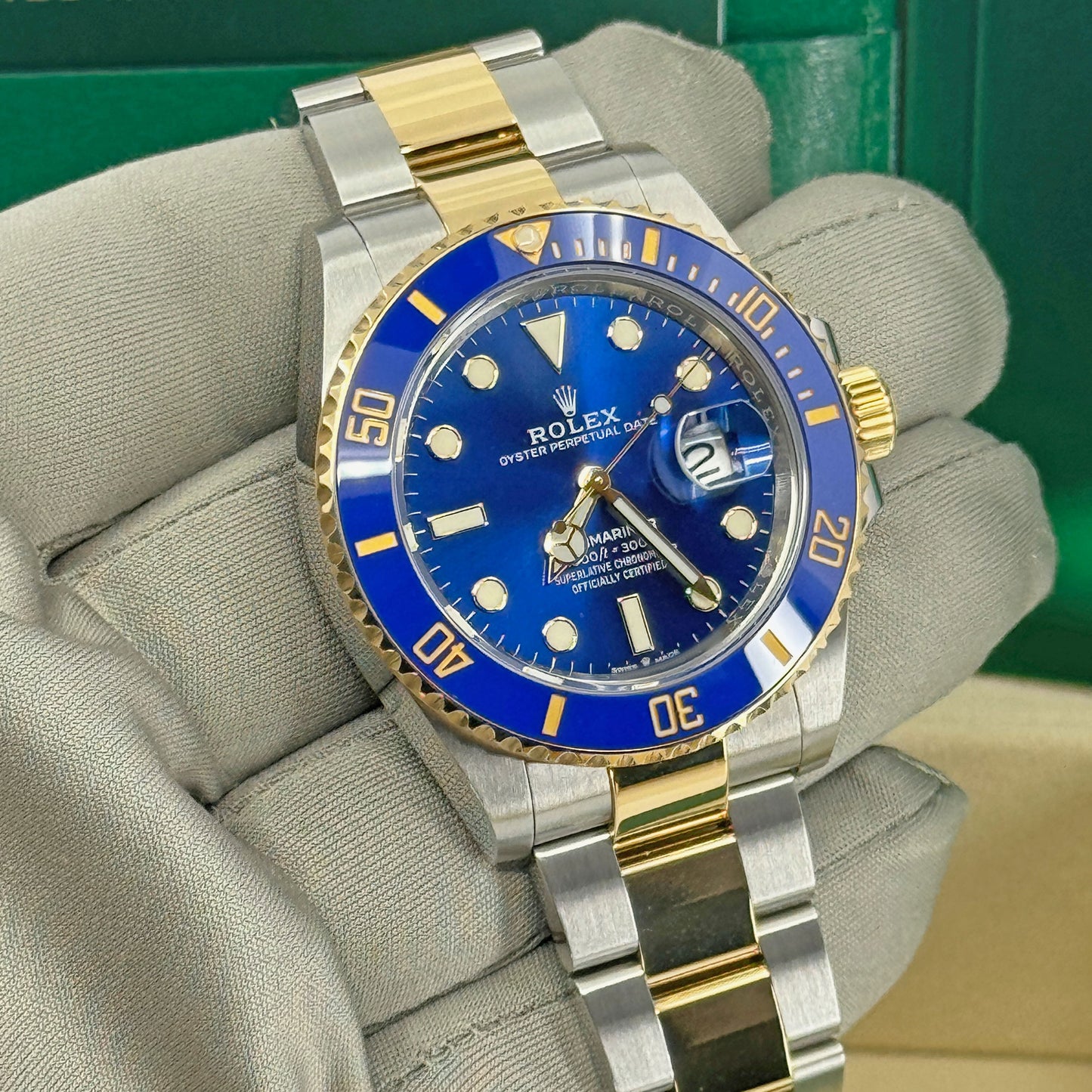 Pre-owned Rolex Submariner Date Bluesy, Ref# 126613LB, Two-Tone, Mint, Complete