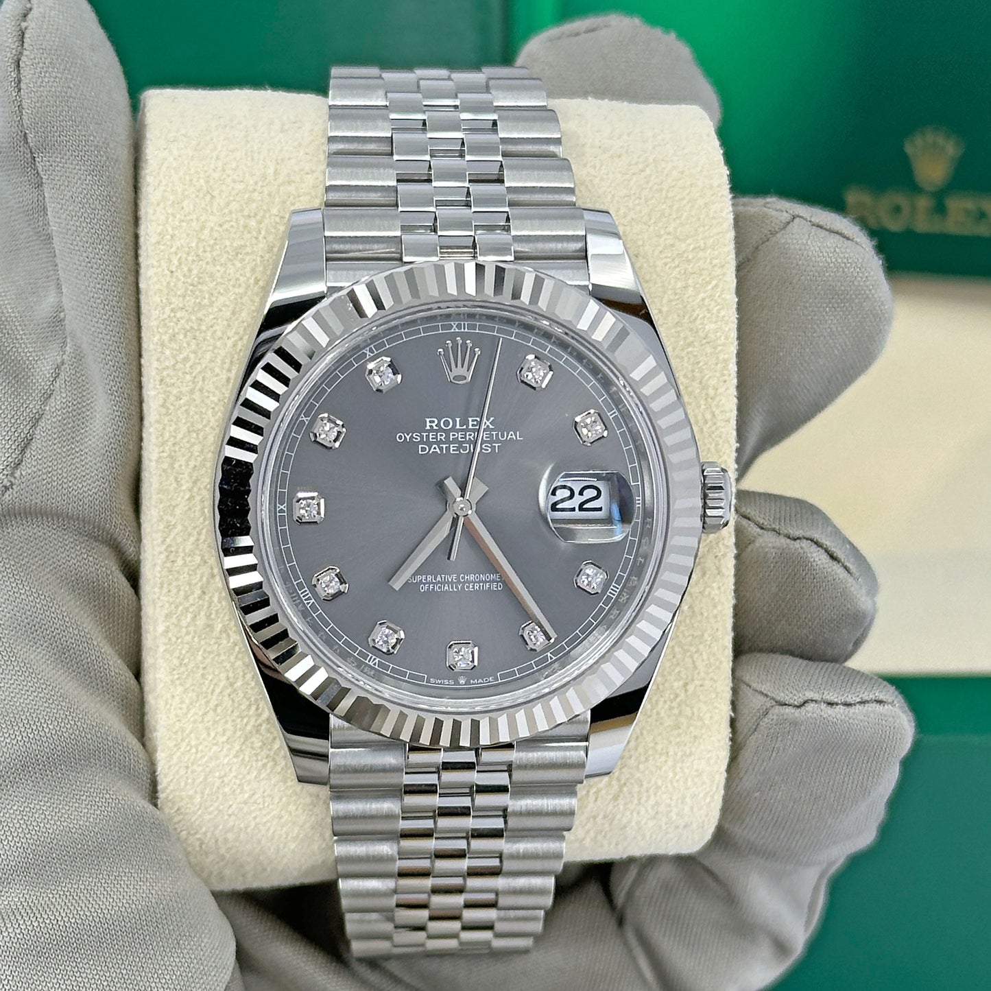 Pre-Owned Rolex Datejust 41, Slate diamond Dial, 41mm, Ref# 126334-0006 (2022/2023)