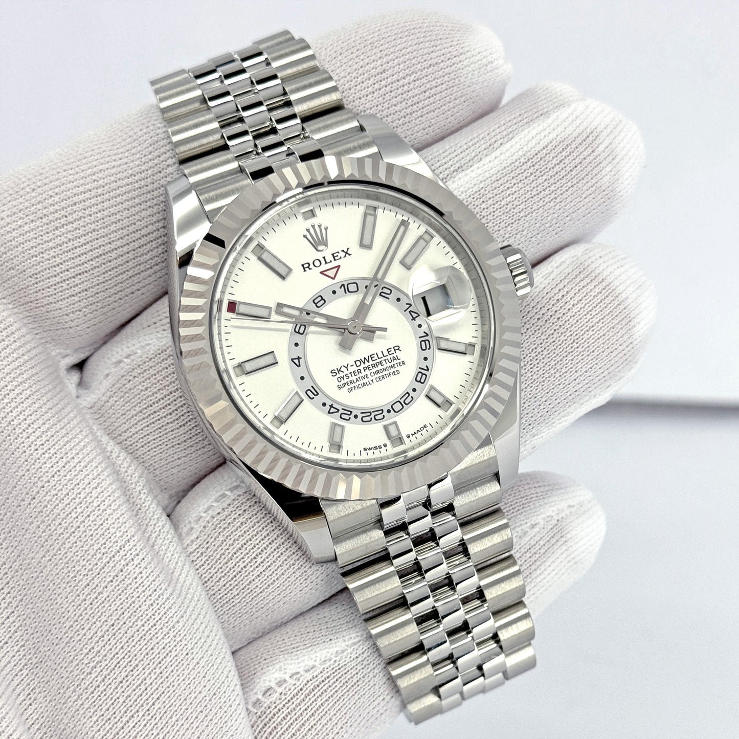 Rolex Sky-Dweller, 42mm, Oystersteel and 18k White Gold, White, Jubilee, Ref# 336934-0004