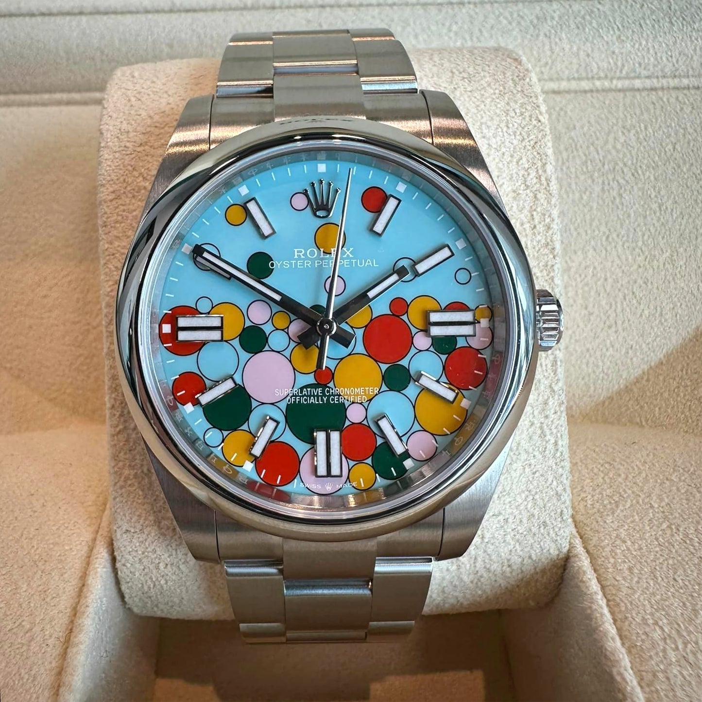 Rolex Oyster Perpetual 41, Oystersteel, 41mm, Turquoise Celebration Motif Dial, Ref# 124300-0008