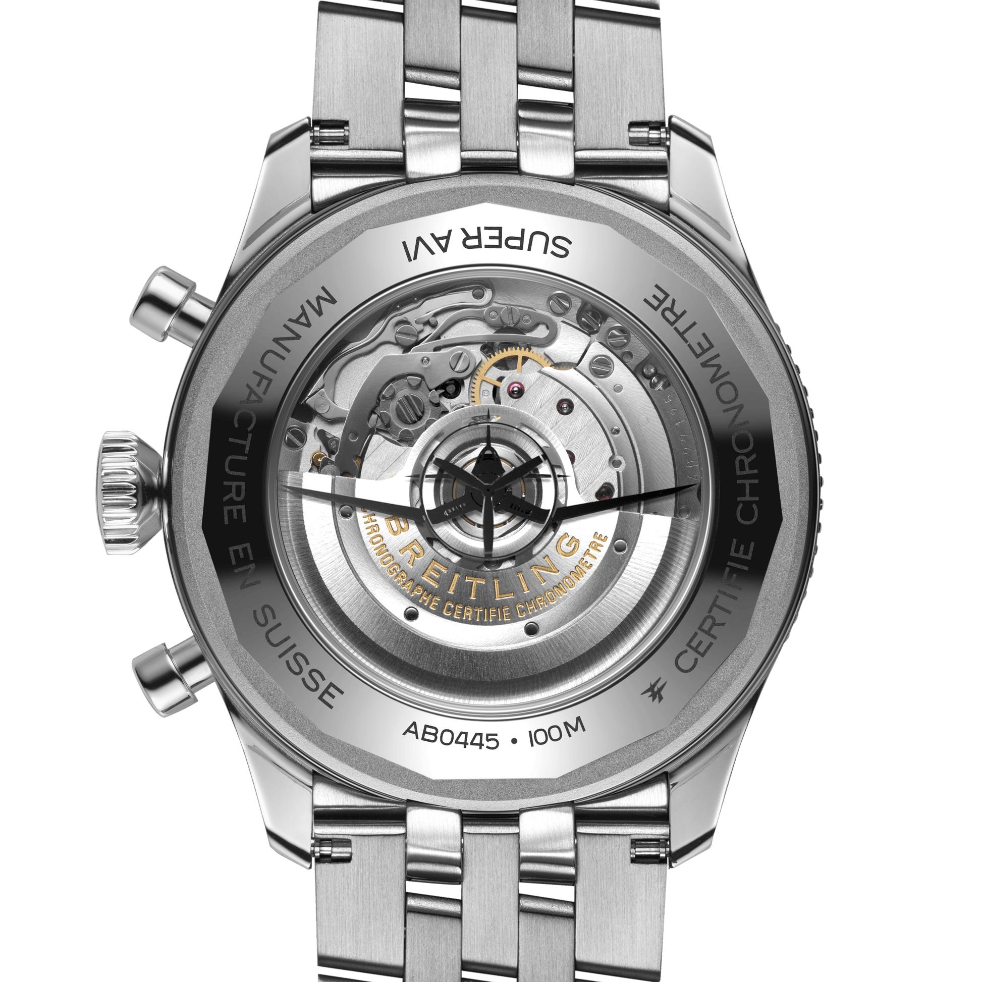 Breitling Classic AVI B04 Chronograph GMT 46 Tribute to Vought F4U Corsair, Stainless Steel, Ref# AB04451A1C1A1, Unworn 2024, Back