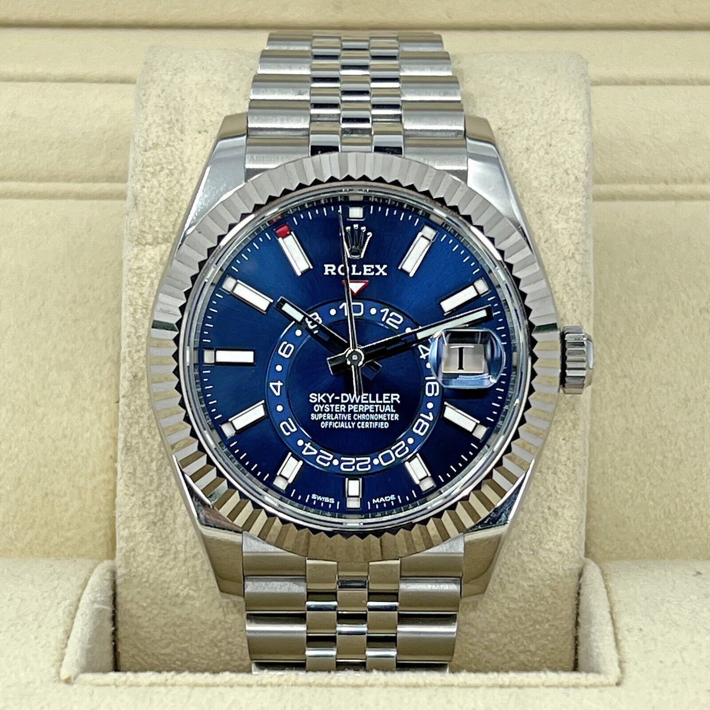 Rolex Sky-Dweller Stainless Steel and 18k White Gold Blue 42mm Jubilee, Ref# 326934-0004, Dial