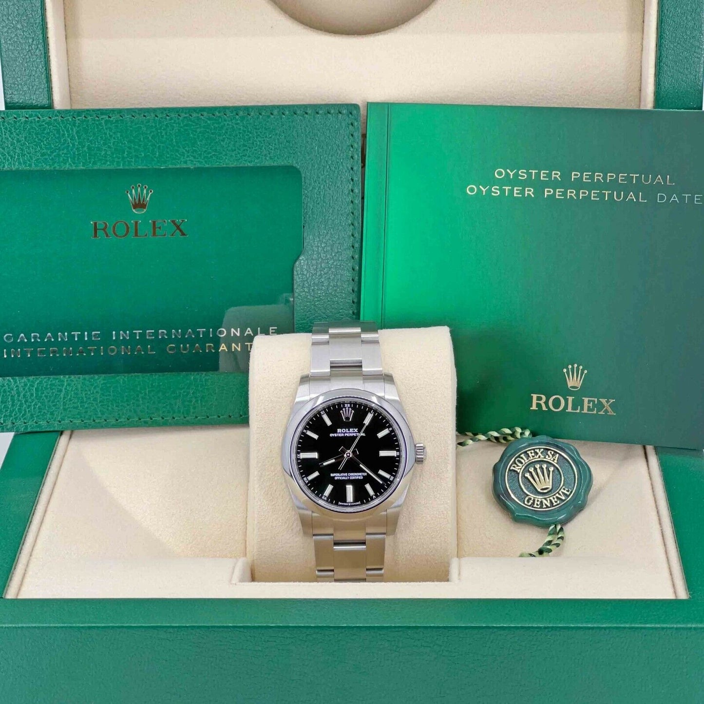 Rolex LADIES Oyster Perpetual 34mm, Black Dial, Ref# 124200-0002