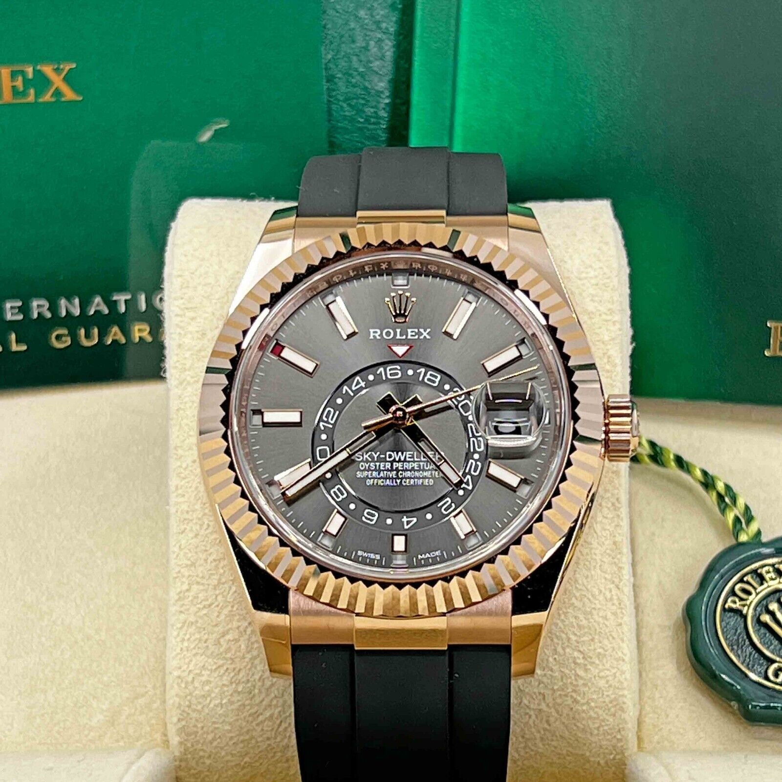 Rolex Sky-Dweller, 42mm, 18k Everose Gold, Oysterflex, Rhodium, Ref# 326235-0006, Dial 1