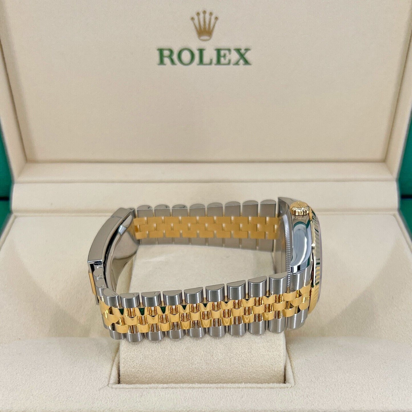 Rolex Datejust 36, 18k Yellow Gold and Stainless Steel, 36mm, Golden, palm motif dial, Ref# 126233-0037, Bracelet 1