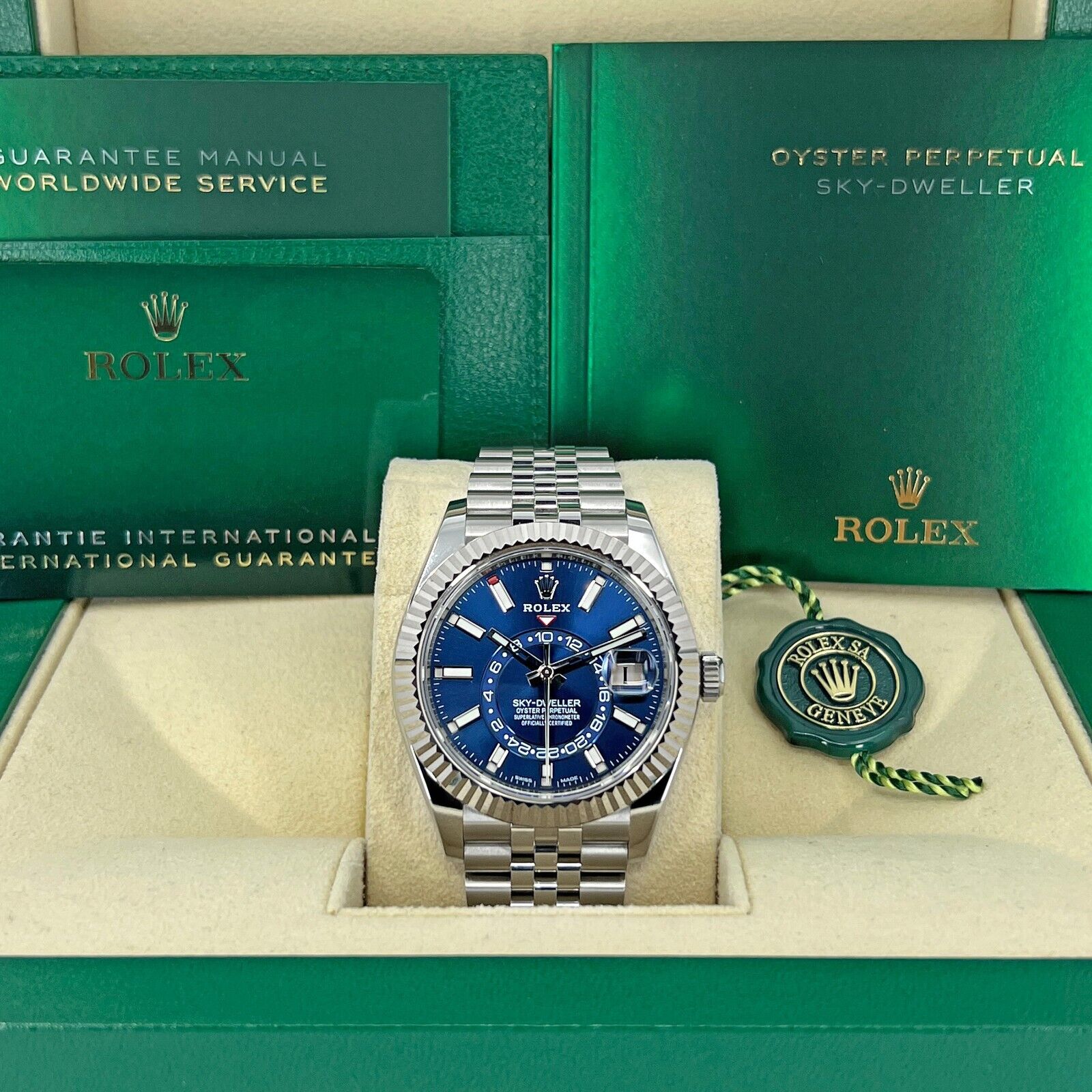 Rolex Sky-Dweller Stainless Steel and 18k White Gold Blue 42mm Jubilee, Ref# 326934-0004