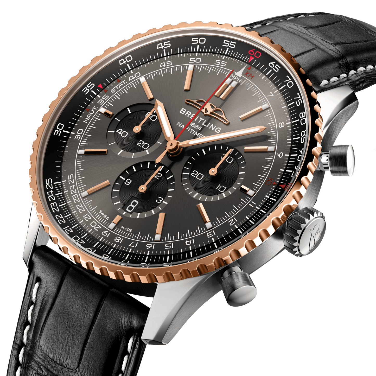 Breitling Navitimer B01 Chronograph 46, Stainless steel and 18k Red Gold, Ref# UB01371A1B1P1, Unworn 2024, Dial