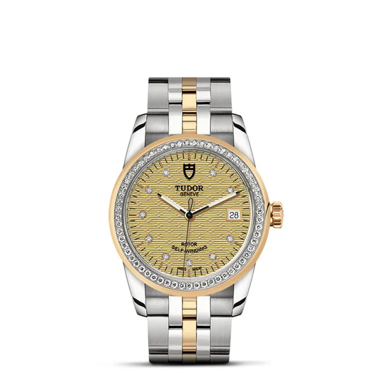 Tudor Glamour Date, Stainless Steel and 18k Yellow Gold with Diamond-set, 36mm, Ref# M55023-0028