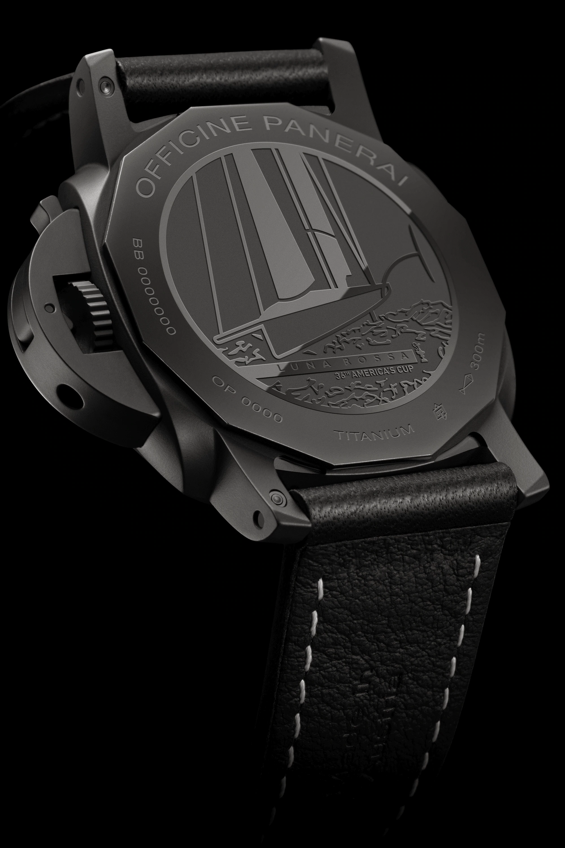 Panerai Luminor Luna Rossa GMT - 44mm, Ref# PAM01036, instantly recognizable crown protector 
