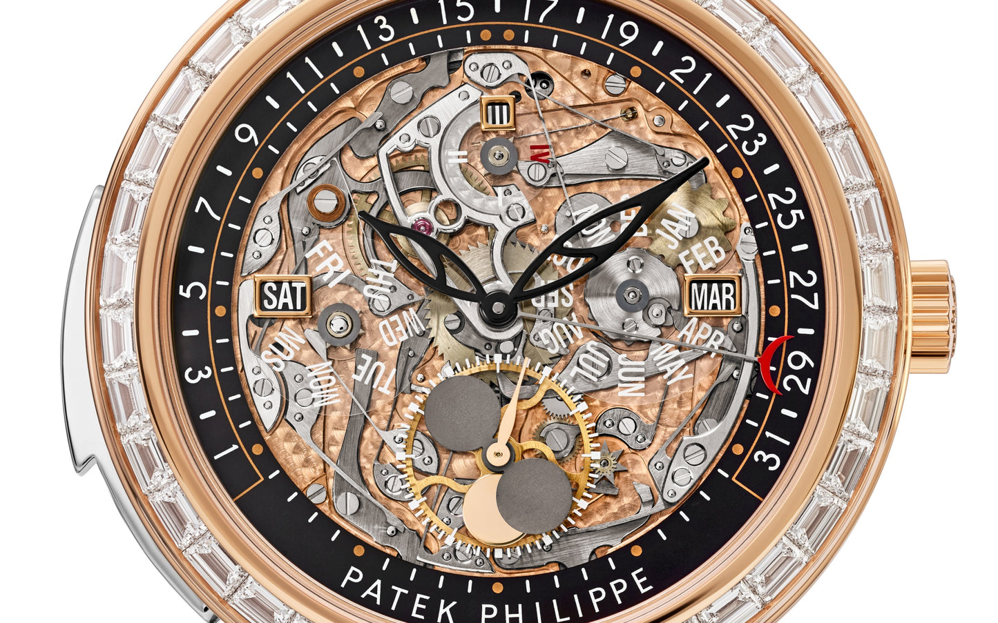 Patek Philippe Grand Complication, 18k Rose Gold set with baguette diamonds, 43mm, Ref# 5304/301R-001, Dial