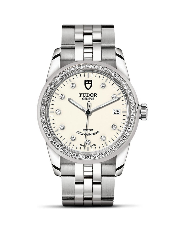 Tudor Glamour Date, Stainless Steel with Diamond-set dial and Diamond-set bezel, 36mm, Ref# M55020-0096