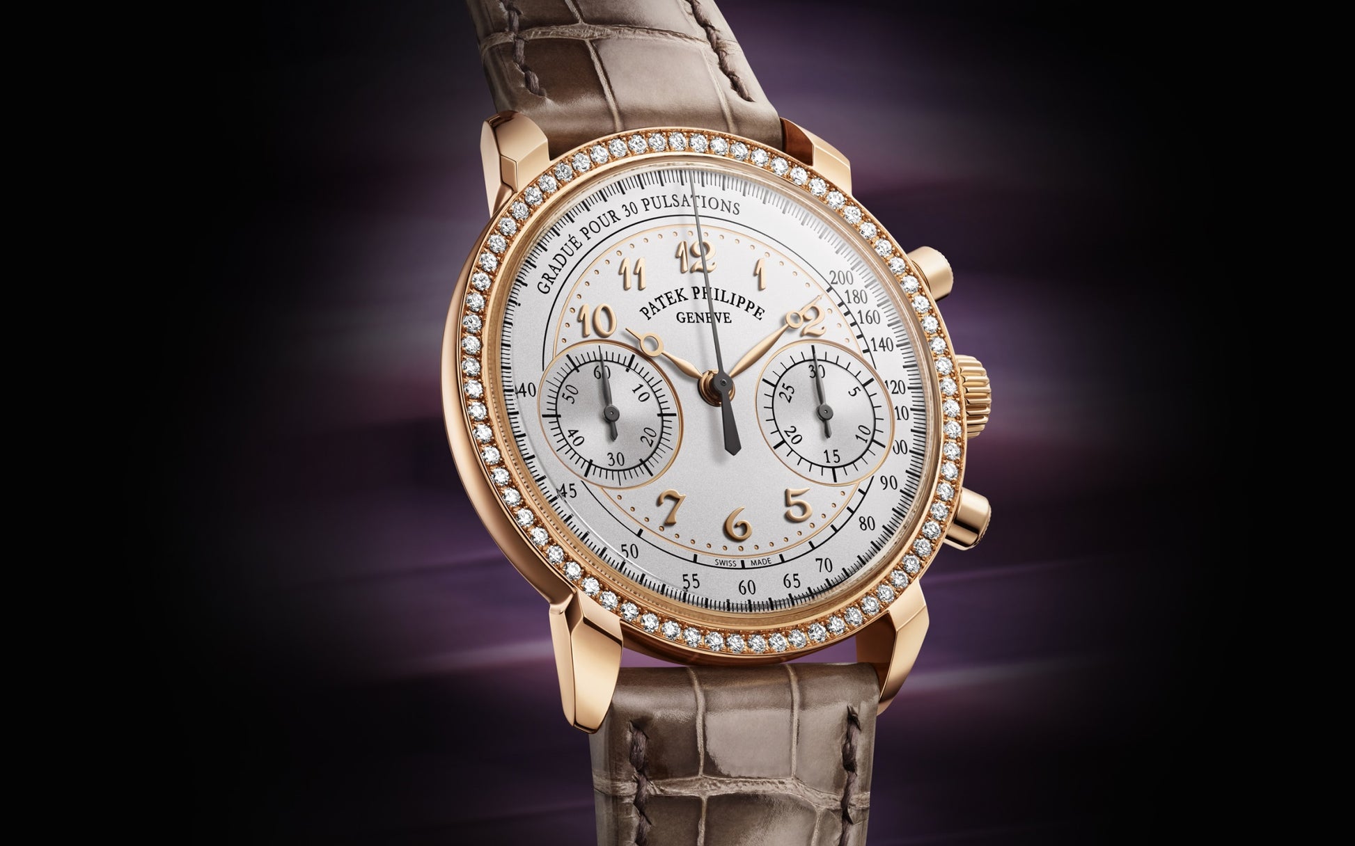 Patek Philippe Complication, 18k Rose Gold, Ladies Chronograph 38mm, 99 diamonds: ~0.99 ct., Ref# 5172G-010, Left