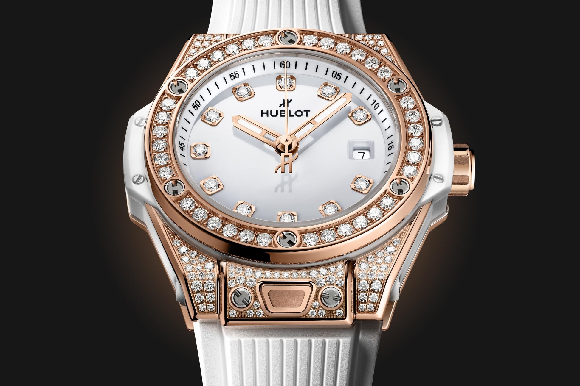 Rose Gold Big Bang King Rose Gold White Ceramic Rose Gold On Strap with  White Ceramic Rotating Bezel 322.PH.230.RW