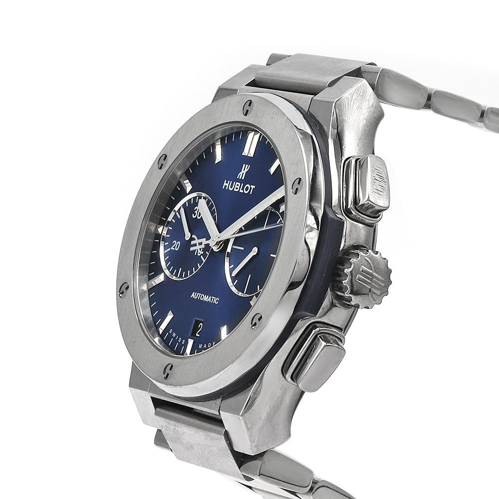 Hublot Classic Fusion Blue Chronograph Titanium Bracelet 45mm, Ref# 520.NX.7170.NX, Right