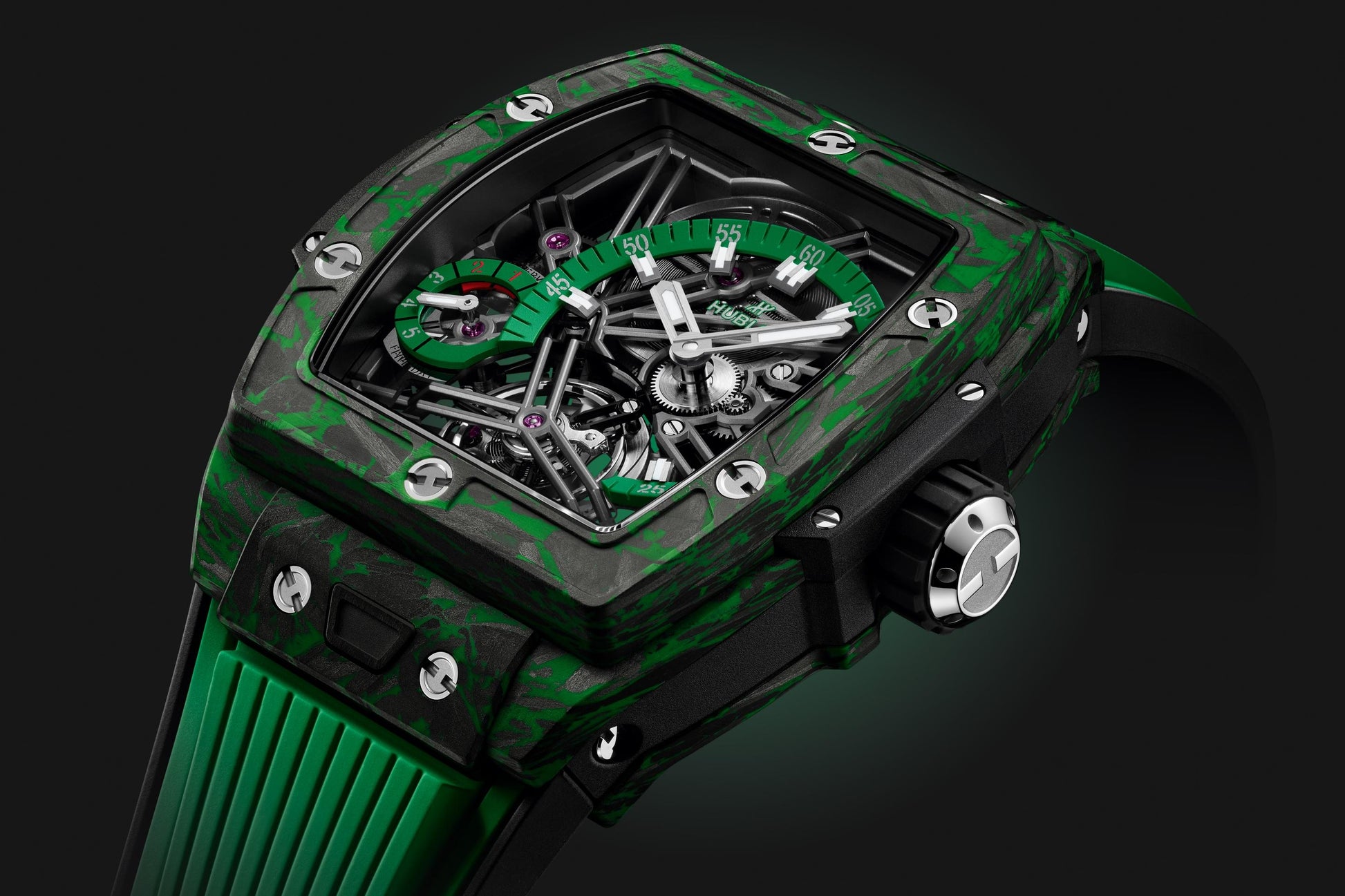 Side Hublot Spirit of Big Bang TOURBILLON CARBON GREEN Ref# 645.QG.5217.RX