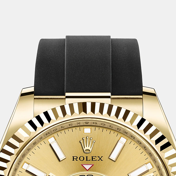 Rolex Sky-Dweller, 18k Yellow Gold, Oysterflex, Ref# 326238-0007, Bezel, bracelet