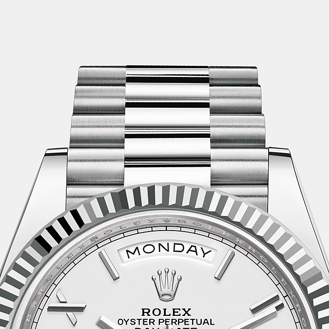 Rolex Day-Date, 40mm, Platinum, Ref# 228236-0010, Bezel, bracelet