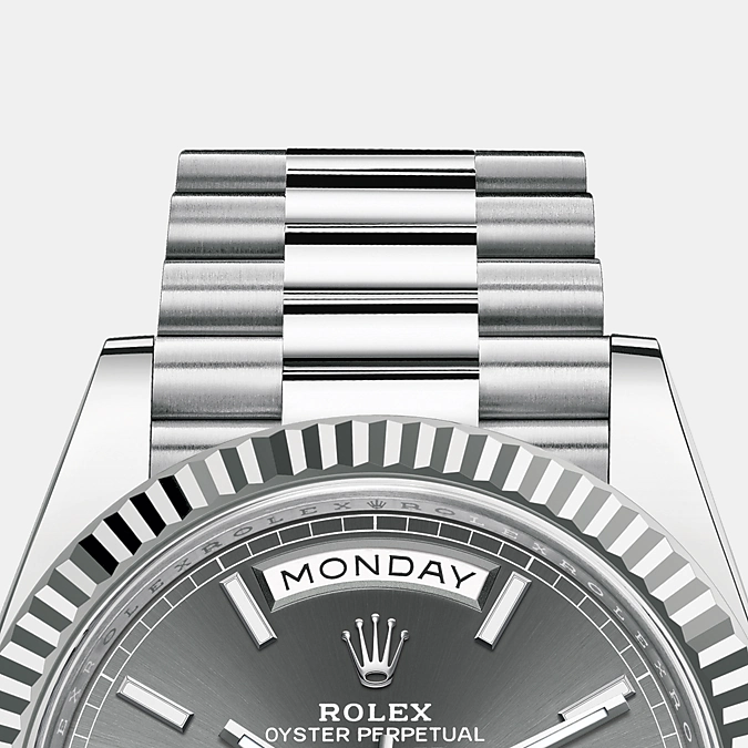 Rolex Day-Date, 40mm, Platinum, Ref# 228236-0013, Bezel, bracelet