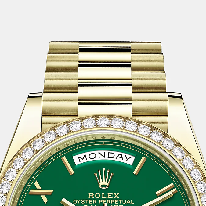 Rolex Day-Date, 40mm, 18k Yellow Gold and Diamonds, Ref# 228348rbr-0040, Bracelet, bezel