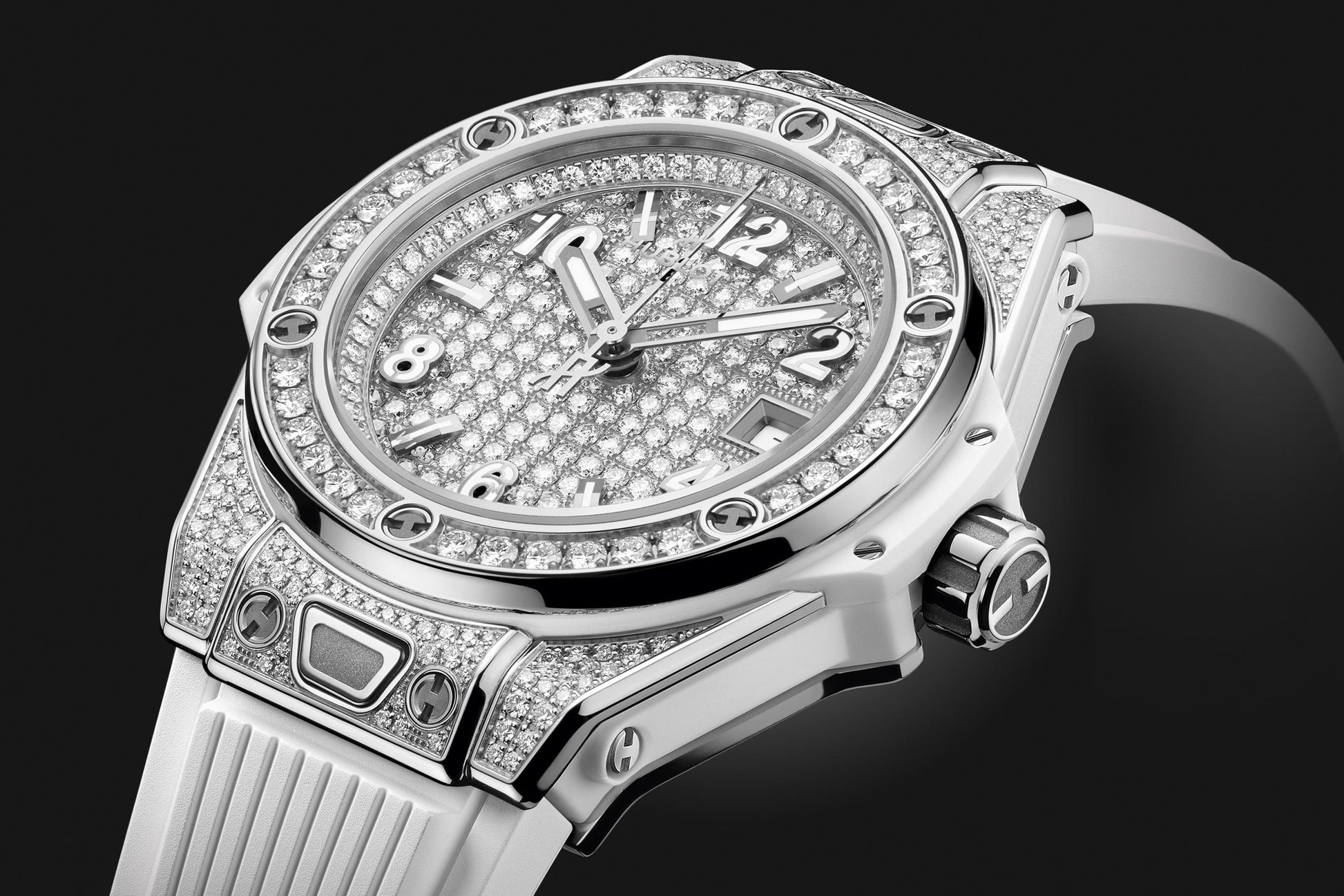 Hublot Big Bang ONE CLICK STEEL WHITE FULL PAVÉ Ref# 485.SE.9000.RW.16 –  Affordable Swiss Watches Inc.