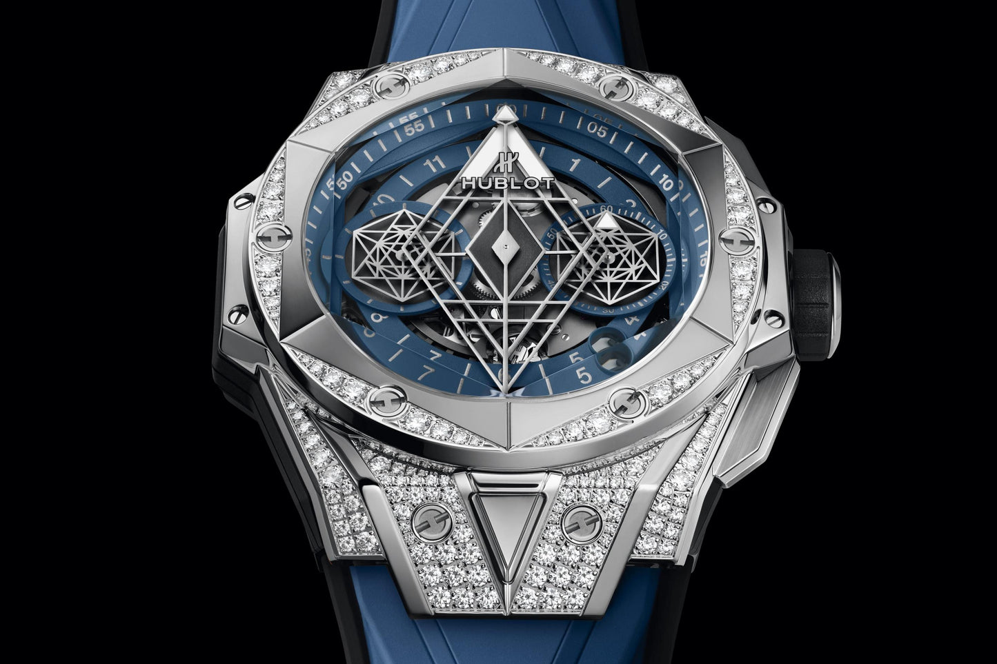 Side Hublot Big Bang SANG BLEU II TITANIUM BLUE PAVÉ Ref# 418.NX.5107.RX.1604.MXM20