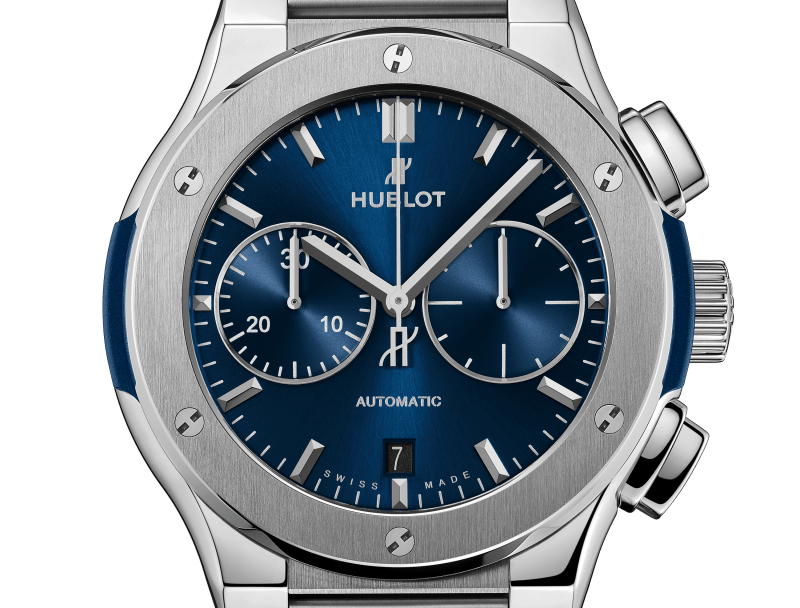 Hublot Classic Fusion Blue Chronograph Titanium Bracelet 45mm, Ref# 520.NX.7170.NX, Dial