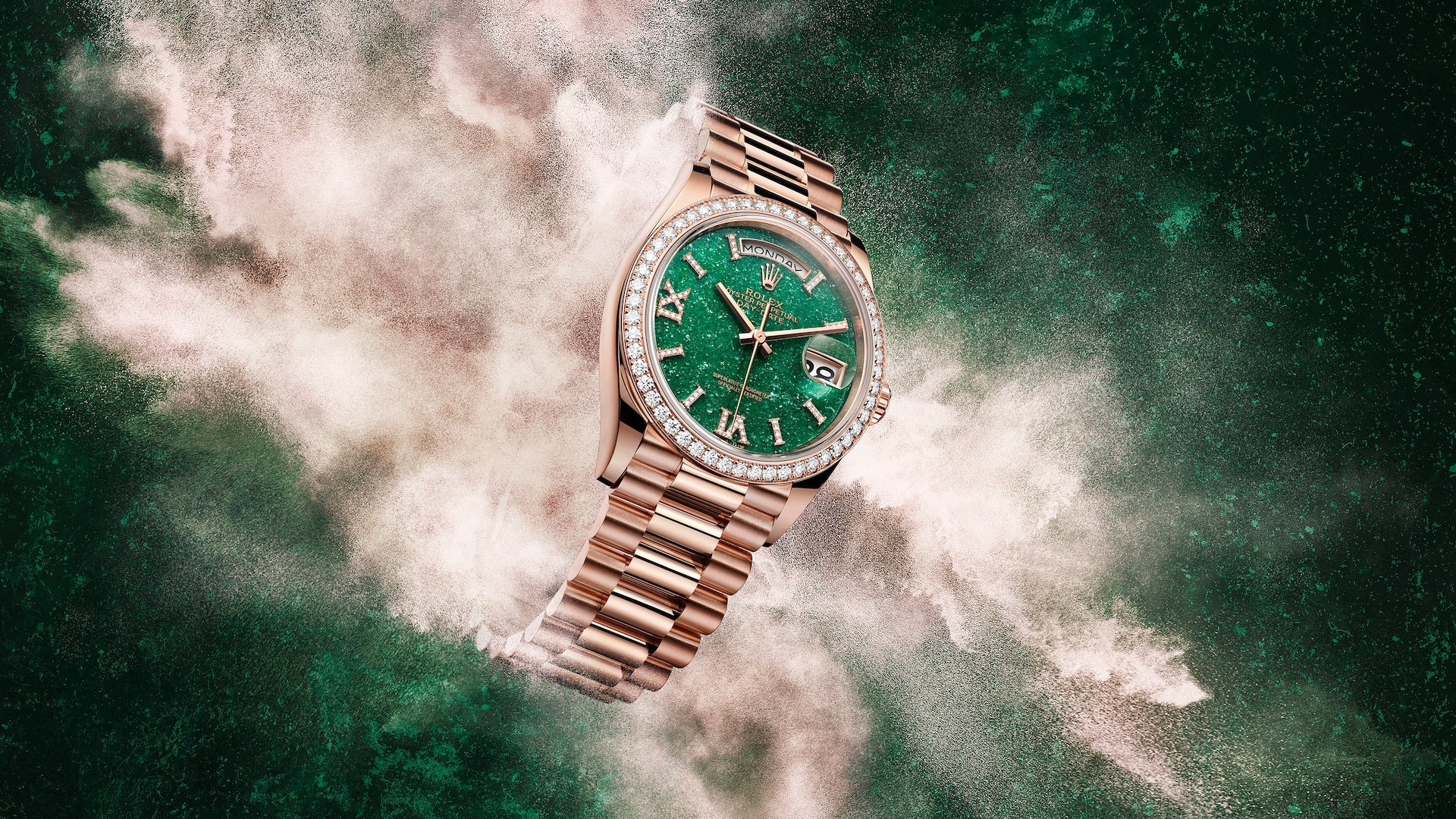 Rolex day date on sale 36 gold green