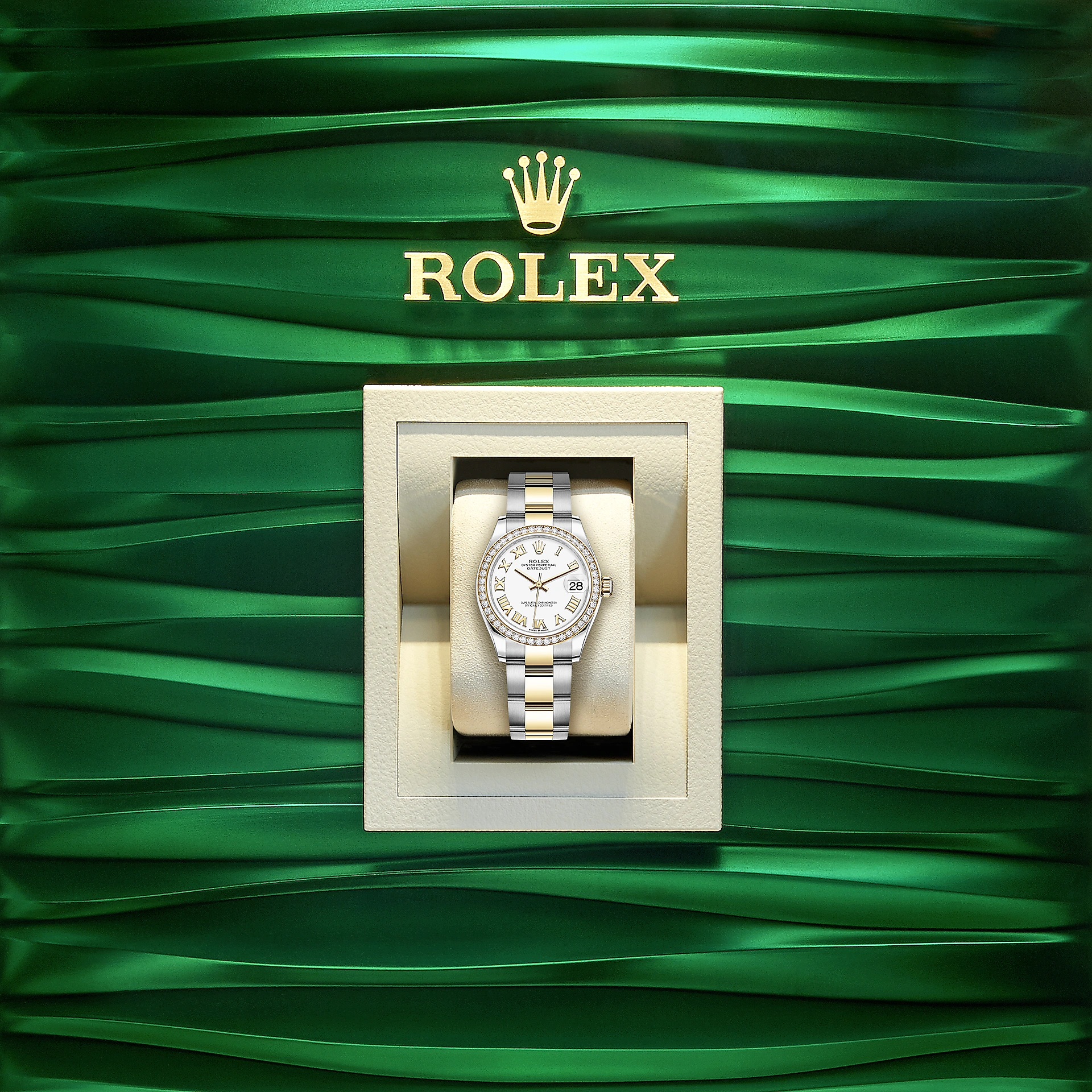 Rolex Lady-Datejust 28, Oystersteel and 18k Yellow Gold, Ref# 279383RBR-0024, Watch in box