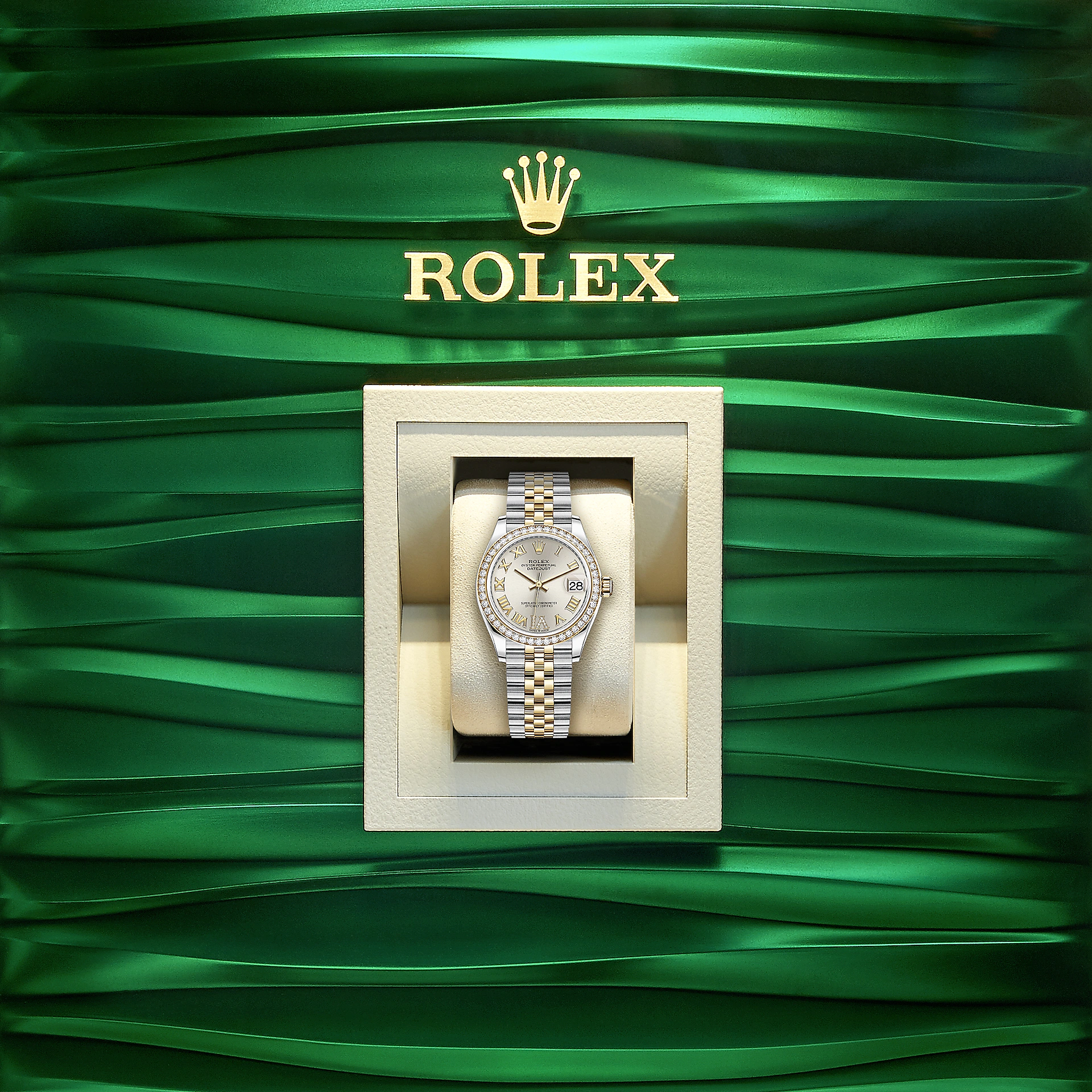 Rolex Datejust 31, Oystersteel, 18kt Yellow Gold and diamonds, Ref# 278383RBR-0004, Watch in box