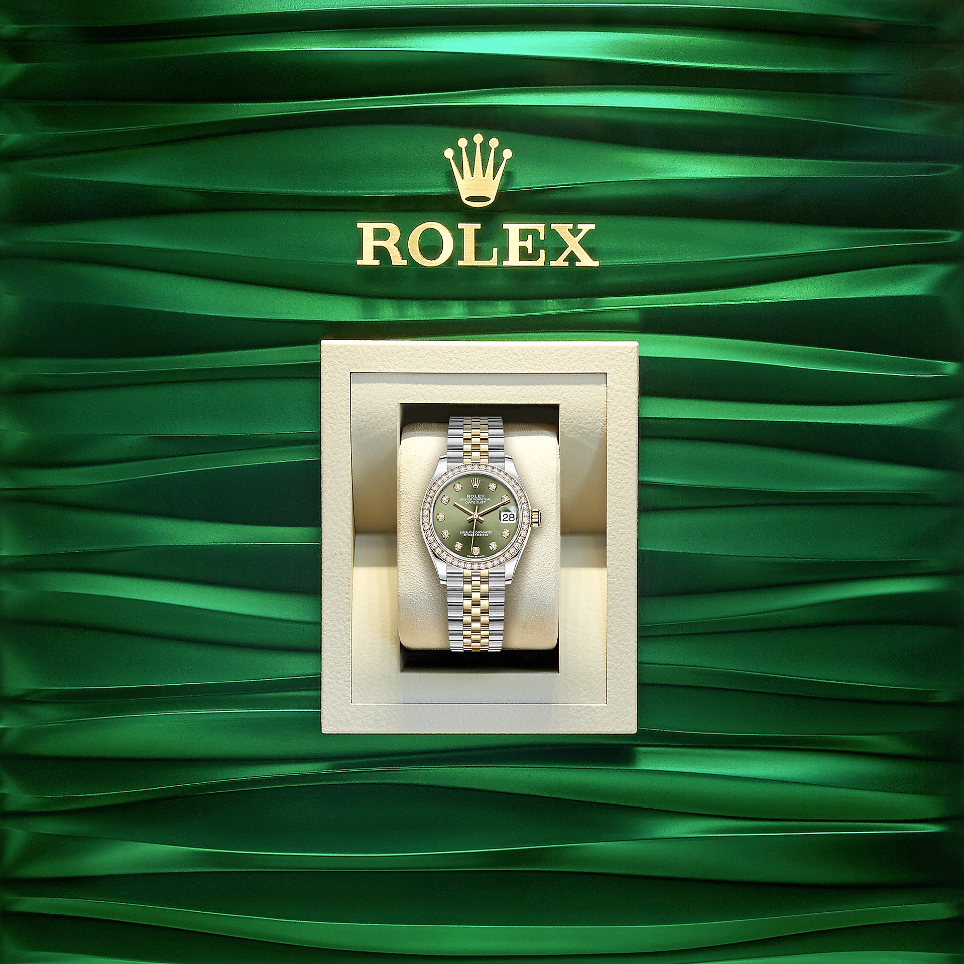 Rolex Datejust 31, Oystersteel, 18kt Yellow Gold and diamonds, Ref# 278383RBR-0030, Watch in box