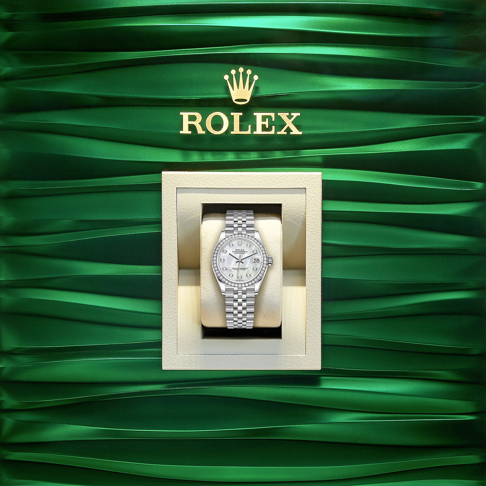 Rolex Datejust 31, Oystersteel, 18kt White Gold and diamonds, Ref# 278384RBR-0008, Watch in box