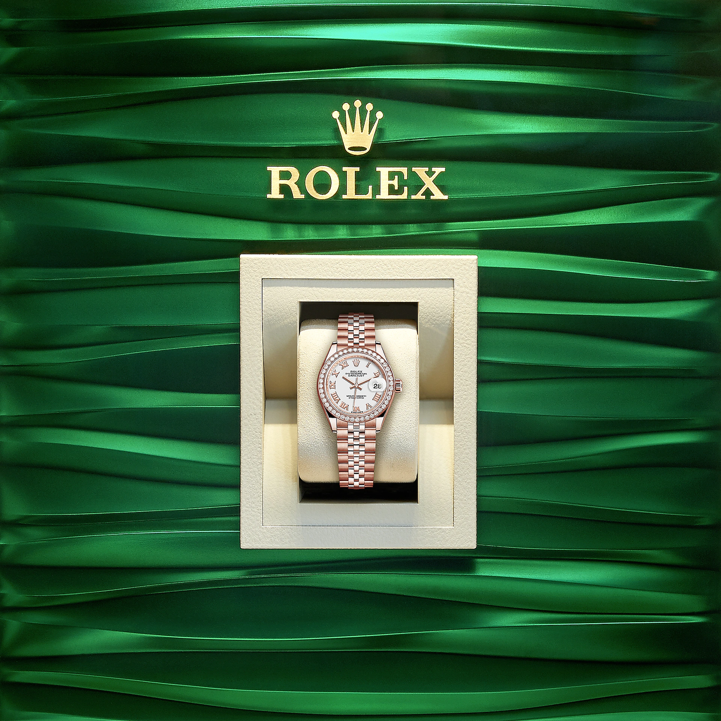 Rolex Lady-Datejust 28, 18kt Everose Gold and diamonds, Ref# 279135RBR-0024, Watch in box