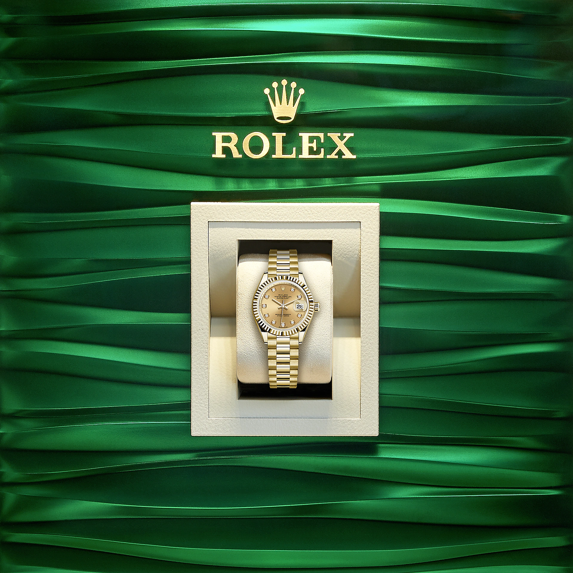 Rolex Lady-Datejust 28, 18k Yellow Gold, Ref# 279178-0017, Watch in box