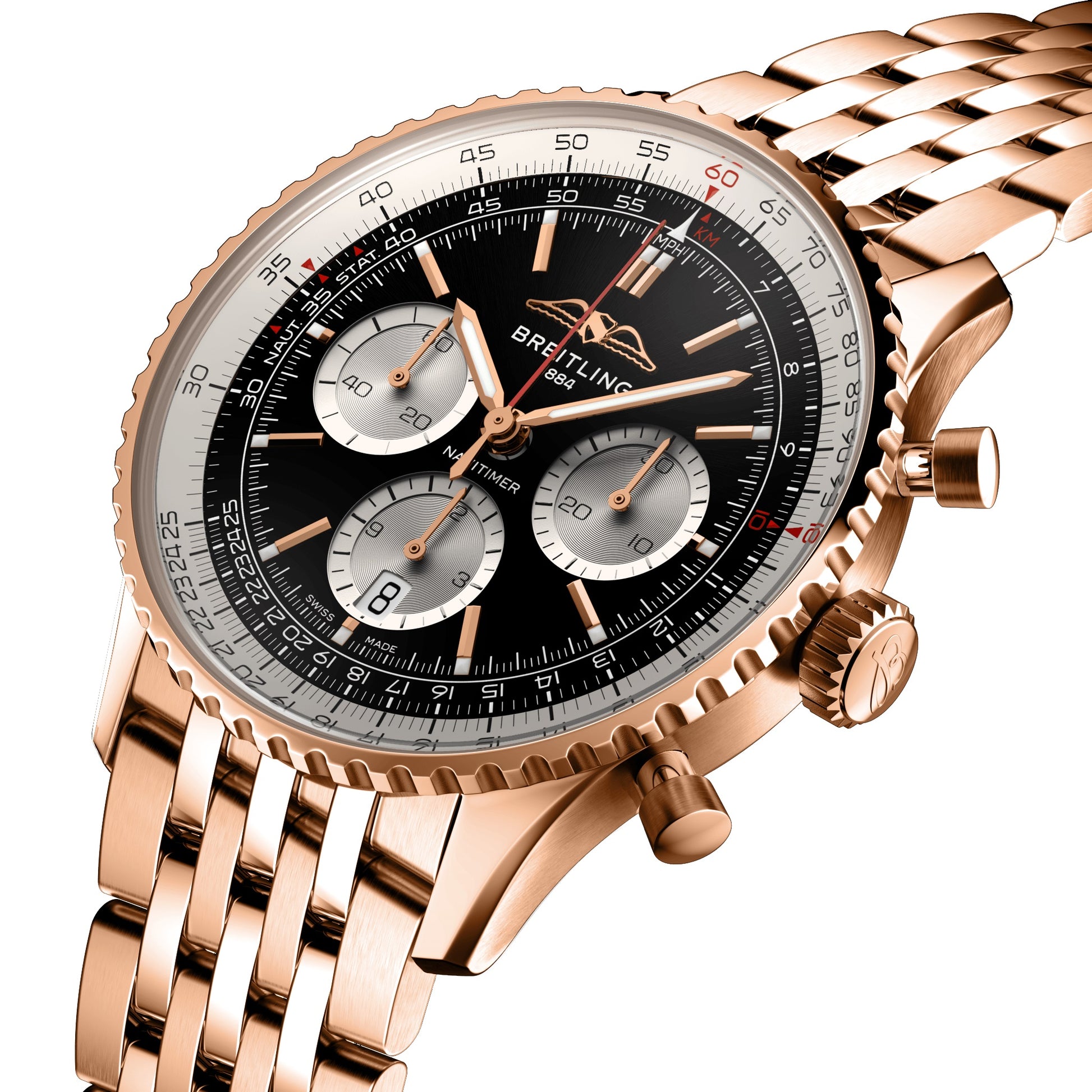 Breitling Navitimer B01 Chronograph 46 Red Gold and Black Leather Strap  Watch, RB0137241G1P1