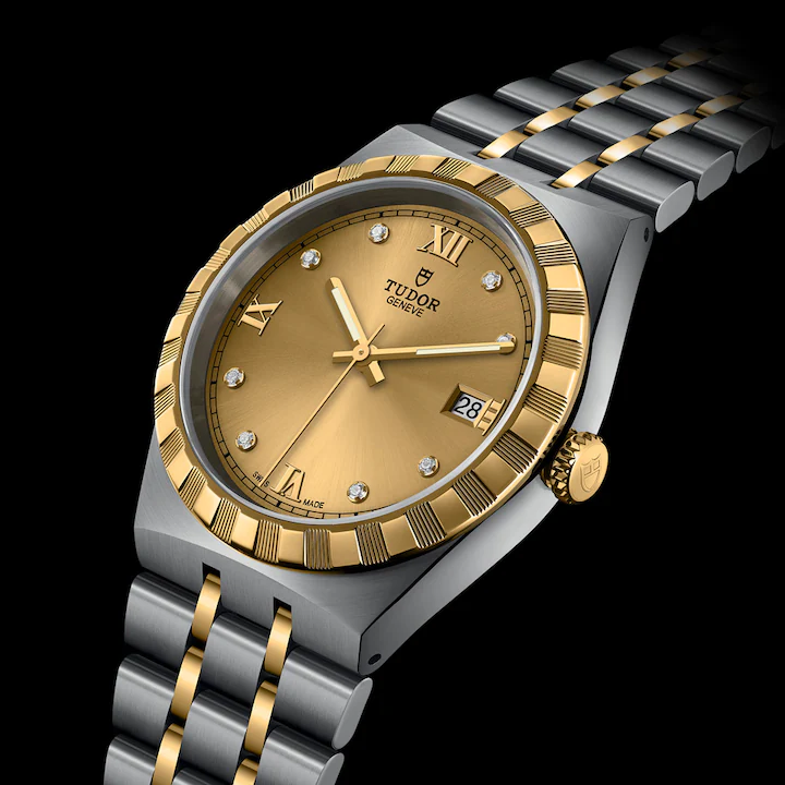 Tudor Royal, Stainless Steel and 18k Yellow Gold with Diamond-set, 38mm, Ref# M28503-0005, Side