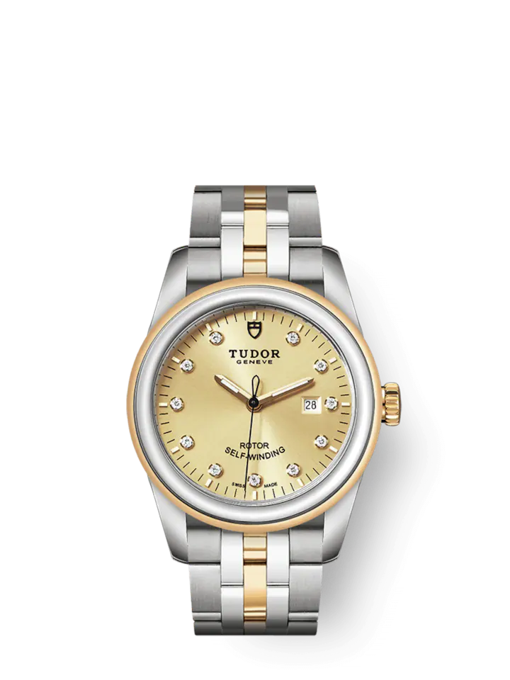 Tudor Glamour Date, Stainless Steel and 18k Yellow Gold with Diamond-set, 31mm, Ref# M53003-0006