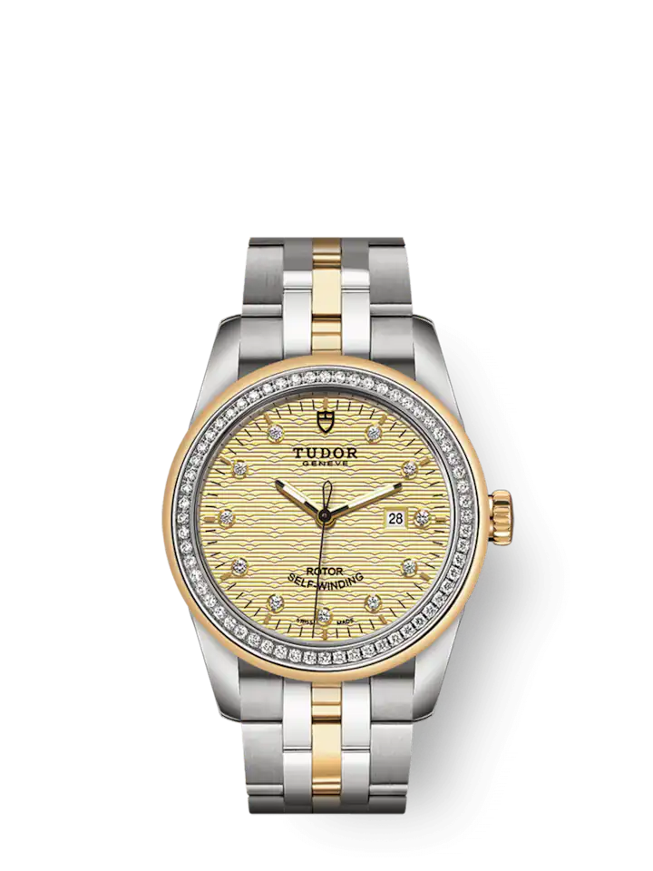 Tudor Glamour Date, Stainless Steel and 18k Yellow Gold with Diamond-set, 31mm, Ref# M53023-0023