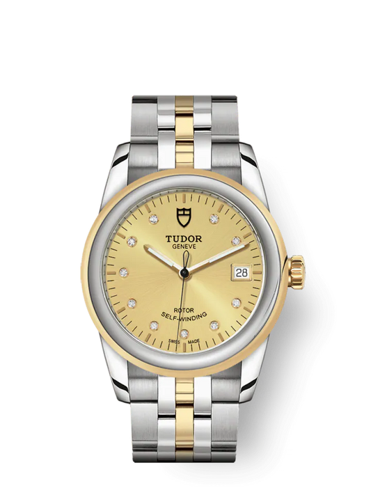 Tudor Glamour Date, Stainless Steel and 18k Yellow Gold with Diamond-set, 36mm, Ref# M55003-0006