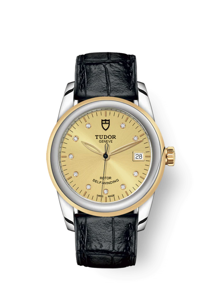 Tudor Glamour Date, Stainless Steel and 18k Yellow Gold with Diamond-set, 36mm, Ref# M55003-0051