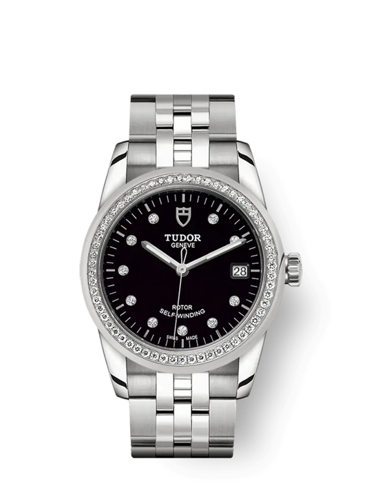 Tudor Glamour Date, Stainless Steel with Diamond-set dial and Diamond-set bezel, 36mm, Ref# M55020-0007