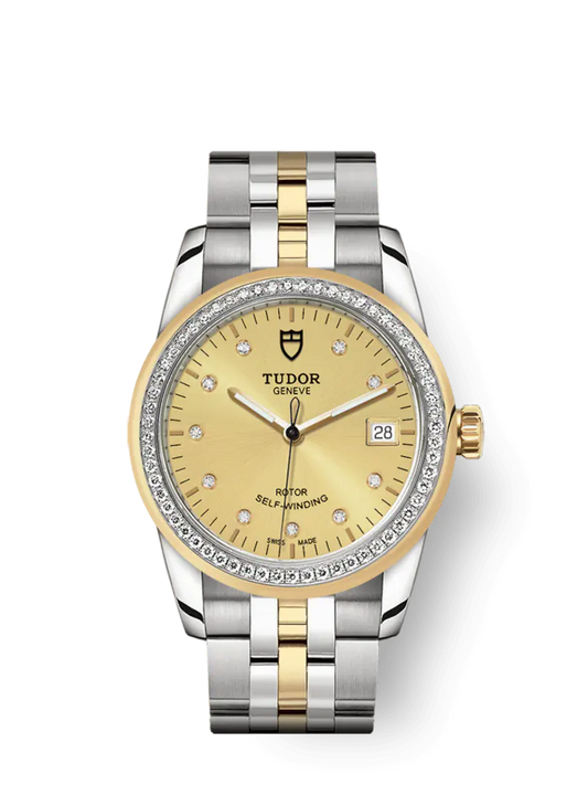 Tudor Glamour Date, Stainless Steel and 18k Yellow Gold with Diamond-set and Diamond-set bezel, 36mm, Ref# M55023-0026