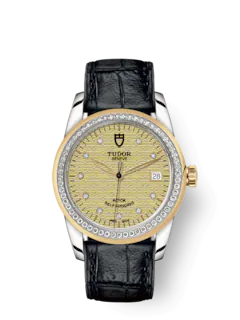 Tudor Glamour Date, Stainless Steel and 18k Yellow Gold with Diamond-set dial and Diamond-set bezel, 36mm, Ref# M55023-0052