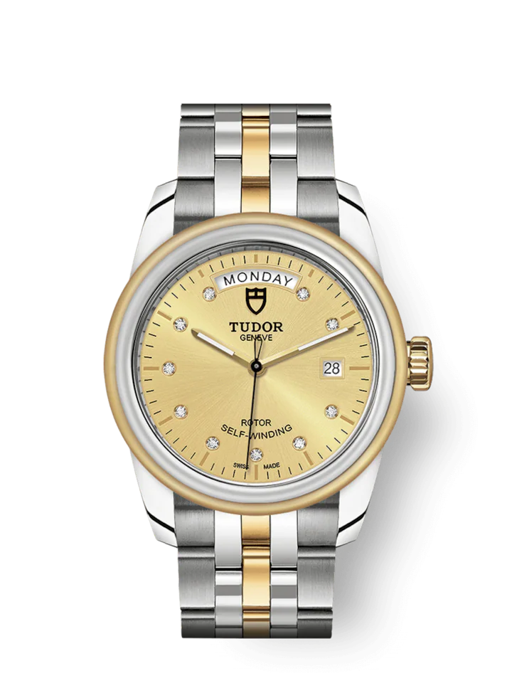 Tudor Glamour Date+Day, Stainless Steel and 18k Yellow Gold with Diamond-set, 39mm, Ref# M56003-0006