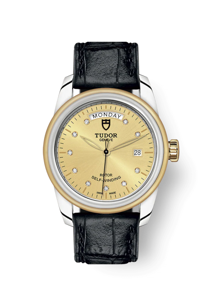 Tudor Glamour Date+Day, Stainless Steel and 18k Yellow Gold with Diamond-set, 39mm, Ref# M56003-0035